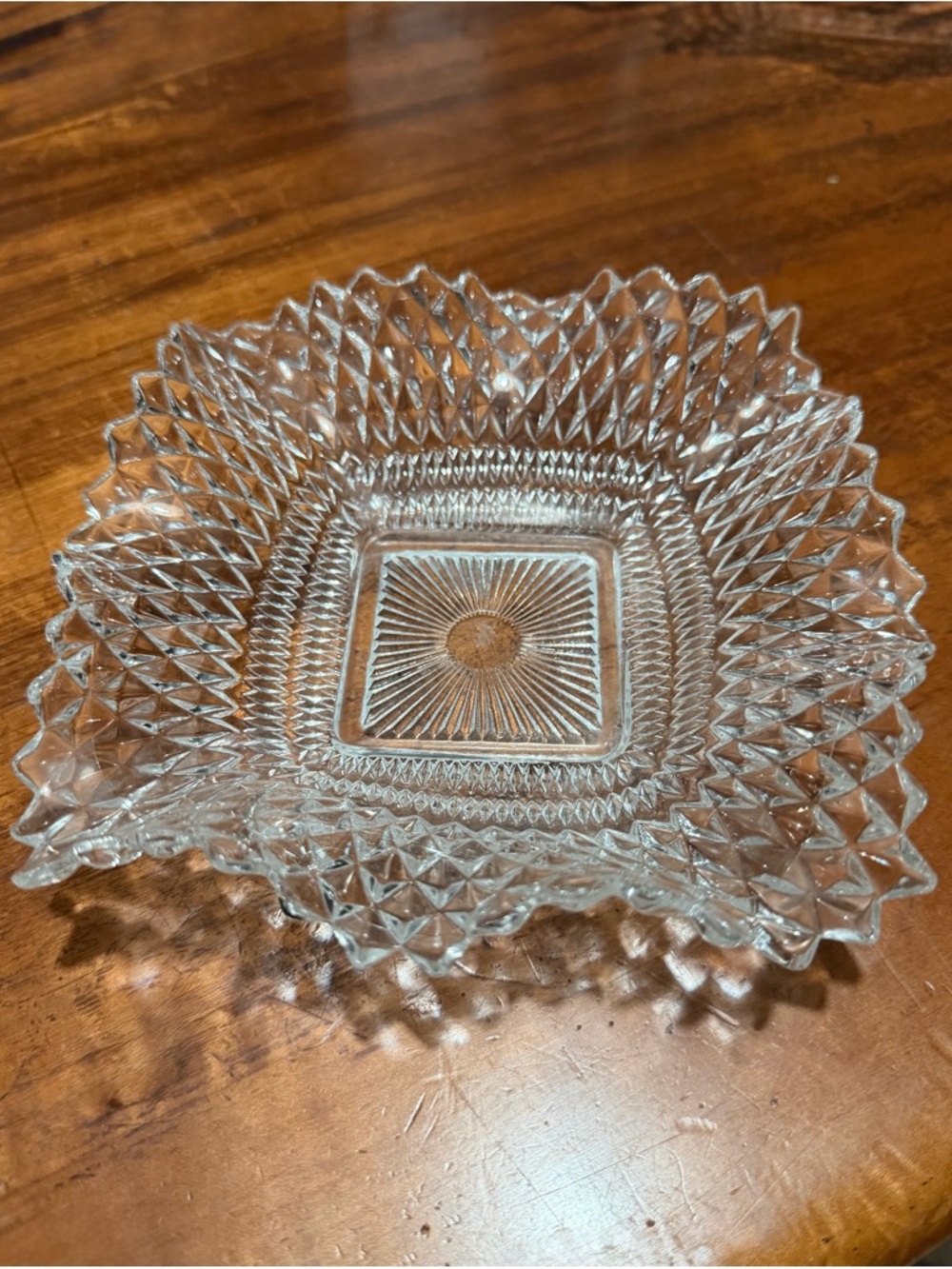 Vintage Indiana Glass Diamond Square Candy Dish